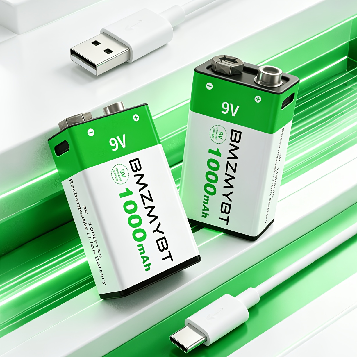 E-shop 2 Stück 9V Batterie, 9V Batterien, USB/Type-C 9V Wiederaufladbare Lithium-Ionen-Batterie, Hohe Kapazität 9V 1000mAh 9000MWh Wiederaufladbare