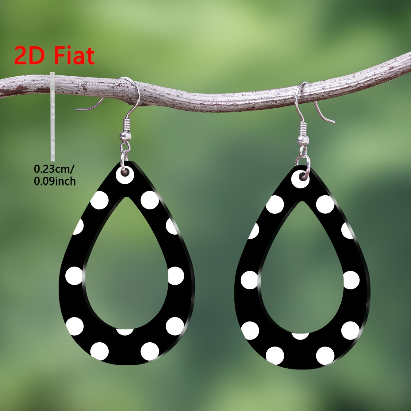 TEMU 2d Flat - 1 Pair 2d Flat 1 Pair Cartoon Background White Polka Dot Hollow Water Drop Pattern Acrylic Pendant Earrings, Elegant Women' Vacation