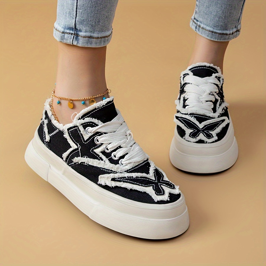 Women's Trendy Platform Sneakers, Heightening Lace Up Low Top Skate Shoes,  Stylish Air Cushion Wedge Trainers