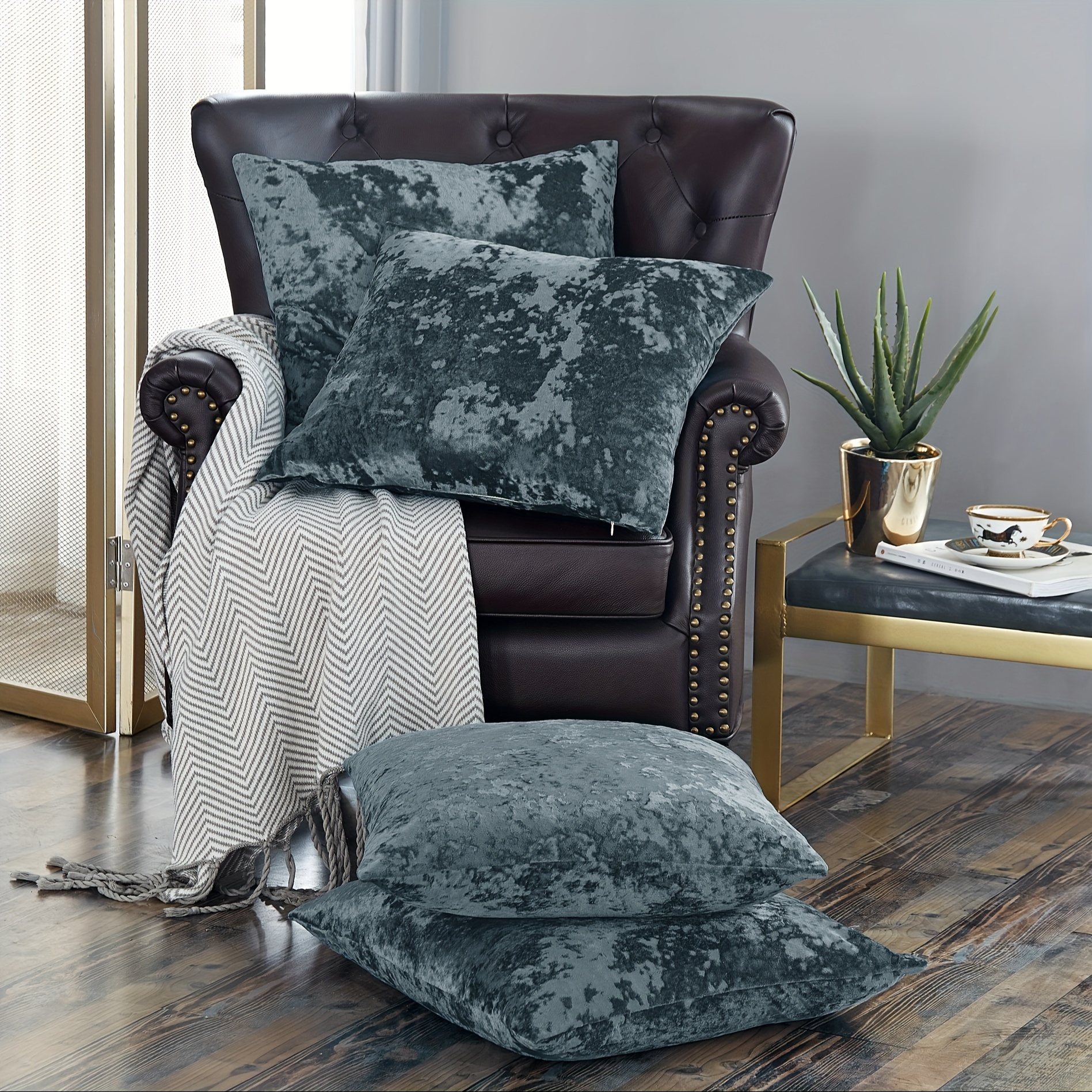 TEMU 4pcs Crushed Velvet Fuzzy Soft Decorative Throw Pillow Covers Set With Double Sided (no Insert), Stylish Cushion Cover For Sofa Couch Chair Living Room Bedroom Decor