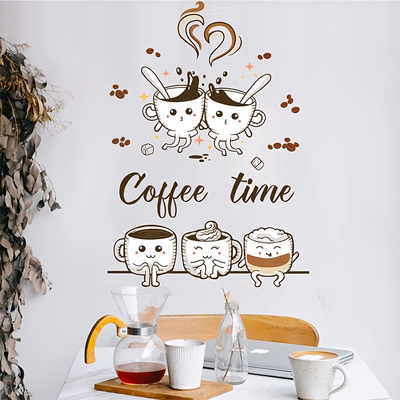 IDISON 2 Cuisine Décor Autocollants Stickers, Café Temps Tasses Et Haricots Peler Et Coller Papier Peint, Bricolage Amovible Wall Art Décalcomanies