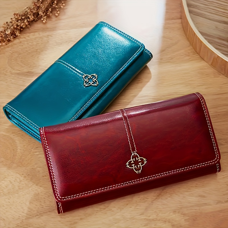 

Chic Red Bifold Mini Wallet For Women - Sleek Long Design With Multiple Card Slots, Snap Closure, Leather