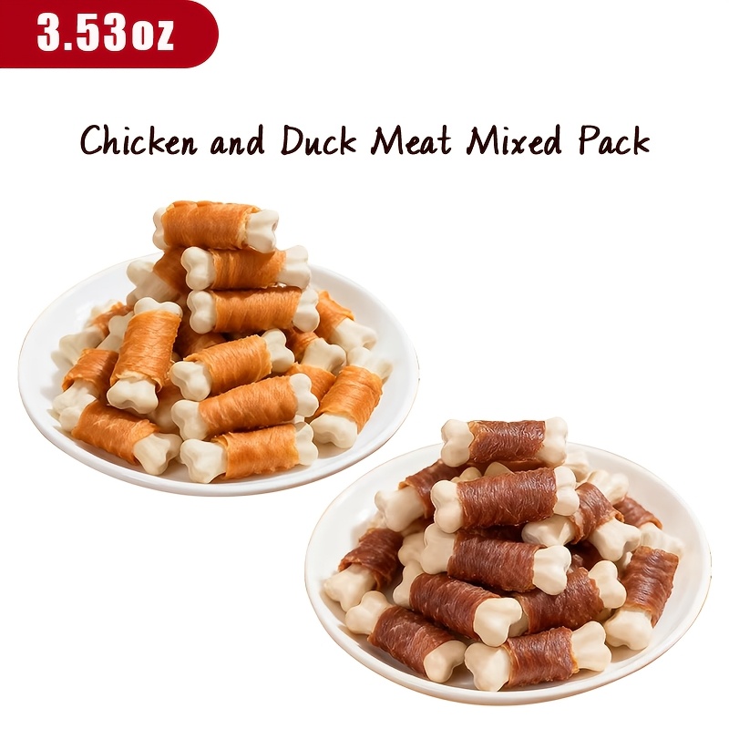 TEMU Slow- & Duck Meat Wrapped Bone Dog Treats - An Chew Toy And One! Features Tightly Wound Pure Meat Strips Around A Sturdy Bone, Offering A