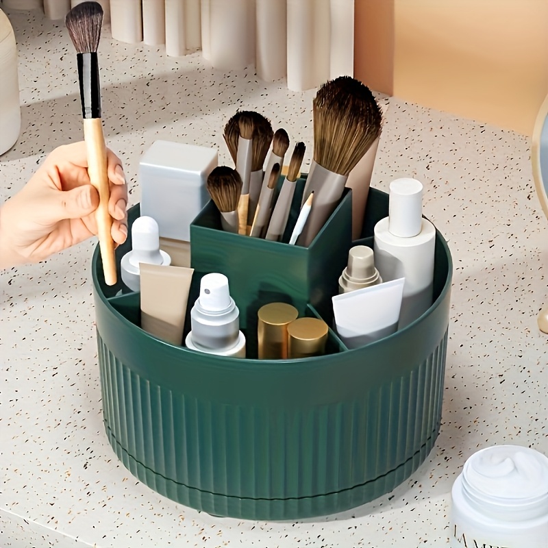 360 degree rotating makeup organizer large capacity durable abs plastic cosmetic storage box with brush holder white ideal for bedroom vanity and bathroom organization bathroom organizers and storage Product details 7