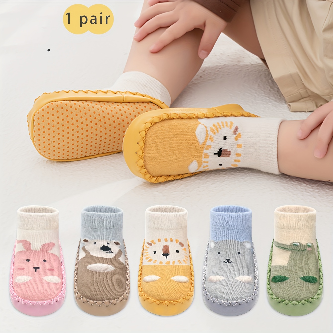

1 Pair Of Toddler's Novelty Cute Cartoon Floor Sock Shoes, Cotton Anti-skid Bottom Sock Shoes, Boys Girls Kids Socks For All Seasons Wearing
