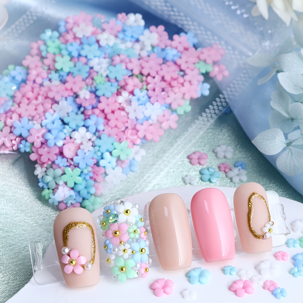 400 Mixed Color Acrylic Flower Nail Charms, Five-petal Flower Nail Decorations