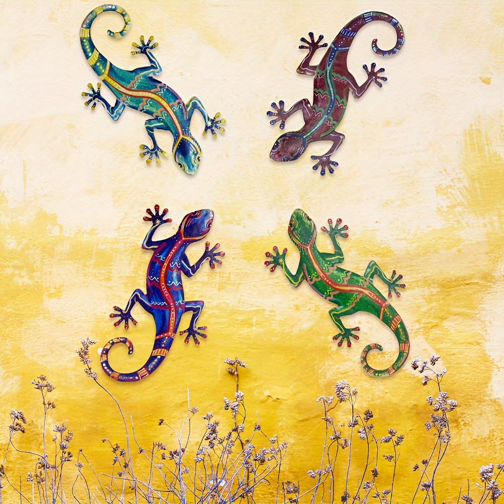 

4pcs/set, Metal Wall Decor, Lizard Art Wall Decoration Sculpture Hang Outdoor Garden For Home, Bedroom, Living Room