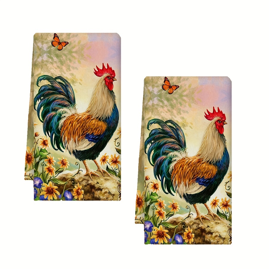 

2pcs, Dish Towels, Rooster And Sunflowers Pattern Dish Towels, Farmhouse Style Tea Towels, Reusable Cleaning Cloth For Kitchen, Bathroom & Office Decor