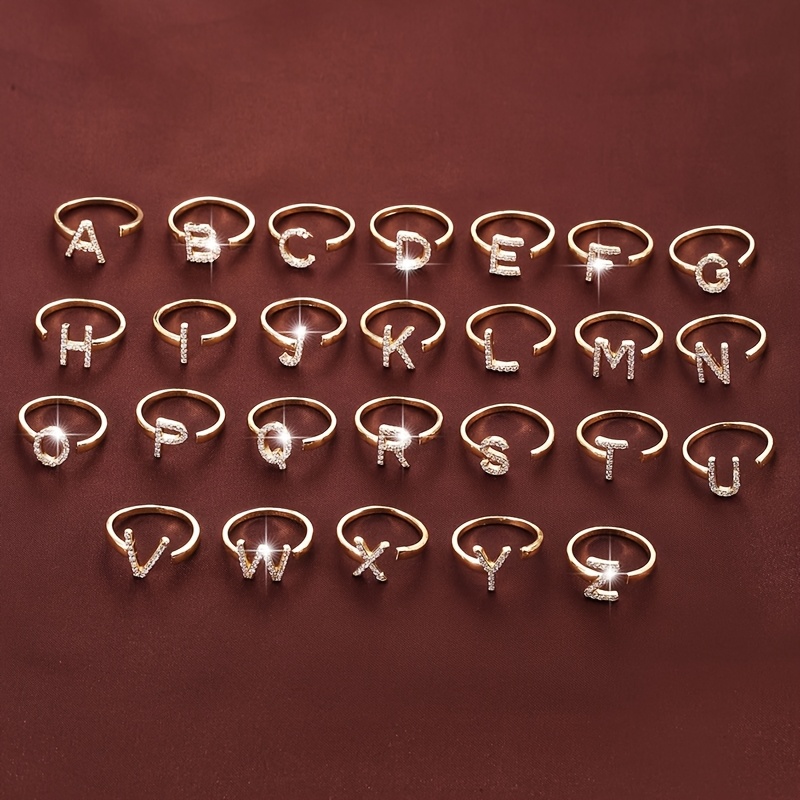 Adjustable Letter Open End Women's Ring Golden Plated