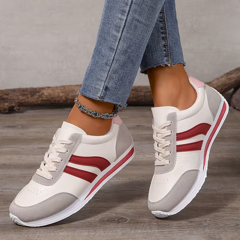 womens lightweight low top sneakers white with navy red accents synthetic cover upper eva cushioned sole casual shoes for running walking casual attire running shoes fabric lined interior Product details 2