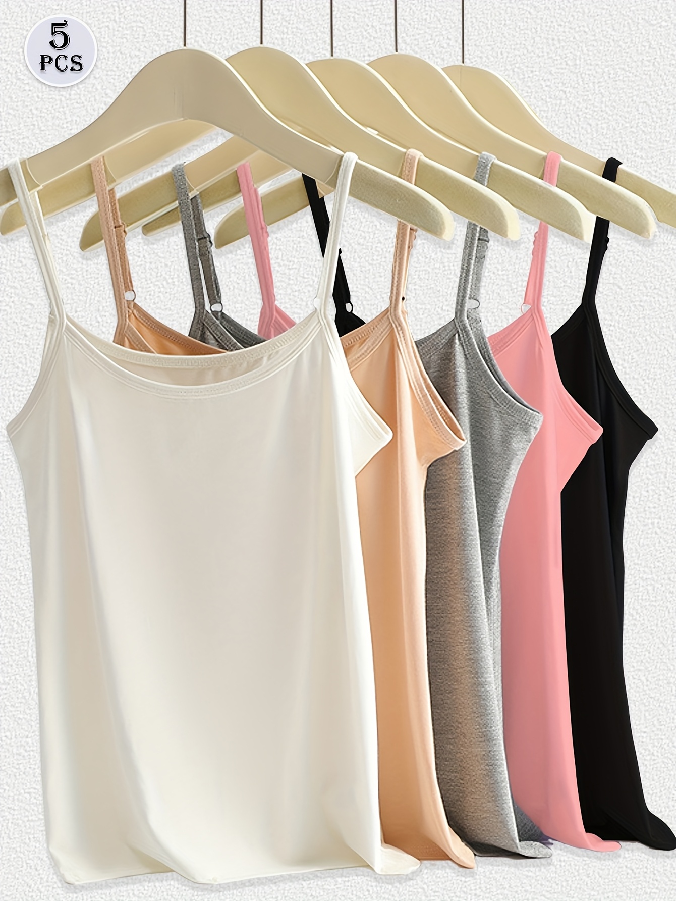 5pcs womens sleeveless camisoles soft breathable no padding solid colors in white beige   black   layers or undergarments layering camisoles minimalist fashion breathable fabric