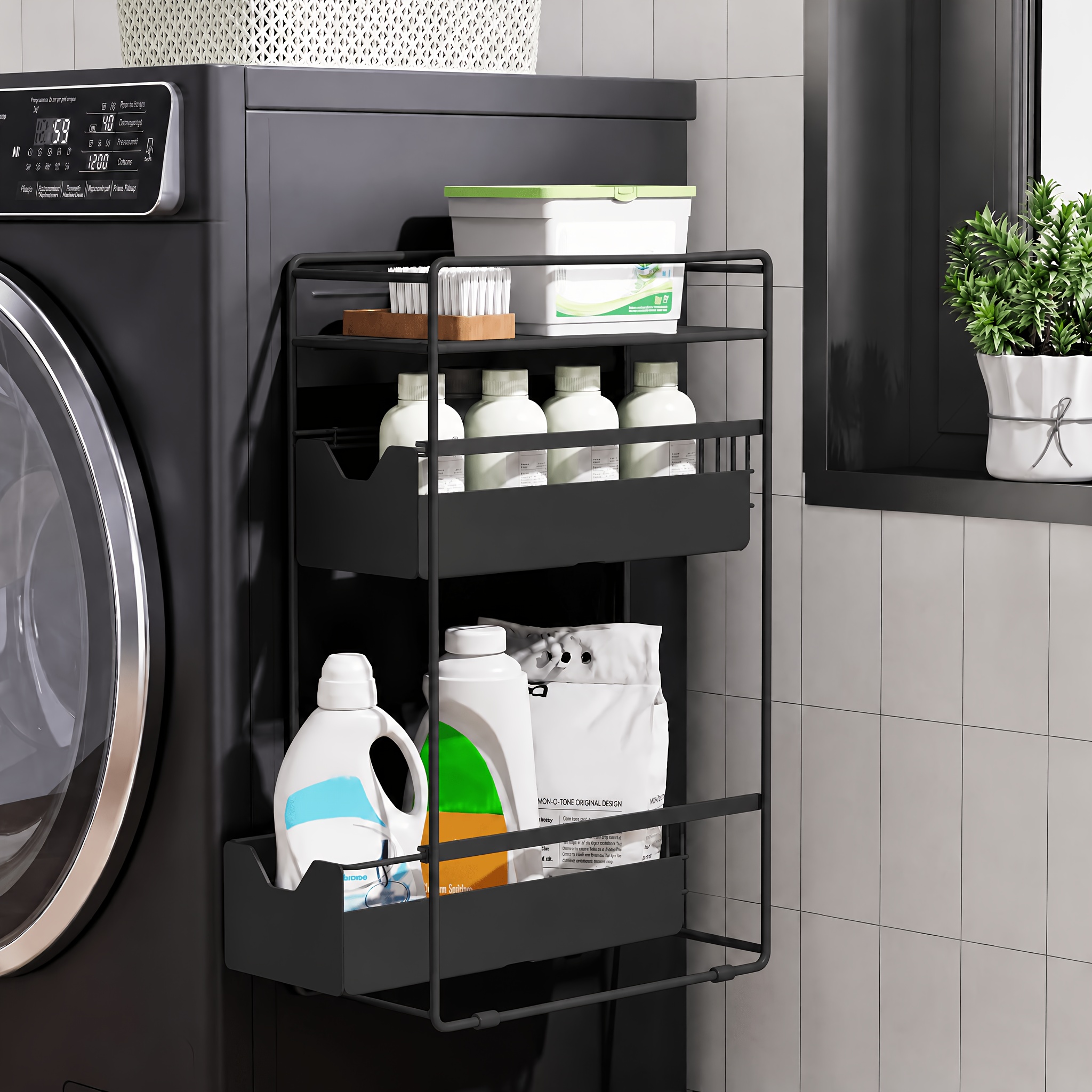 TEMU 1pc Two-tier/three-tier Magnetic Shelf With Pull-out Metal Drawers For Washing Machines; Magnetic Spice Rack For Refrigerators;