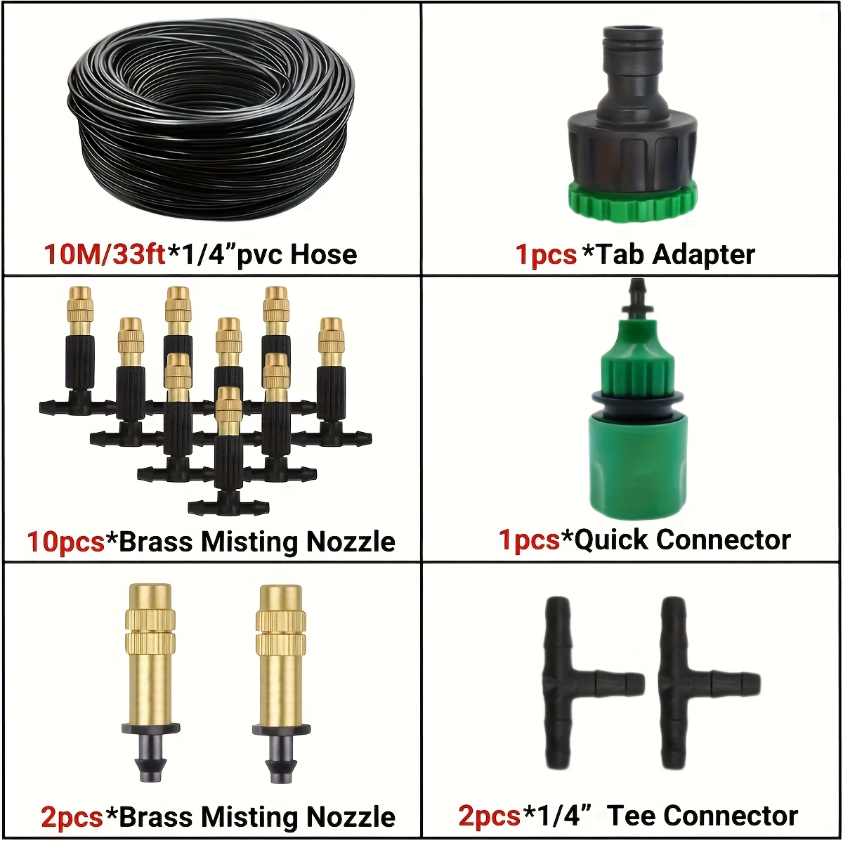 TEMU 1pc, 10m/15m/20m/25m/30m Outdoor Misting Cooling System Garden Irrigation Watering 1/4 Inch Brass Misting Nozzle 4/7mm Tubing For Courtyard