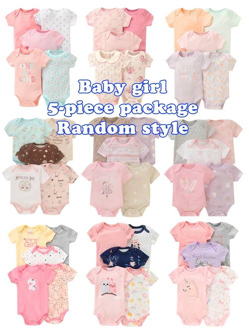 5pcs random pc of baby girl rompers elegant and cute printed baby girl clothing girls romper wear for outdoor