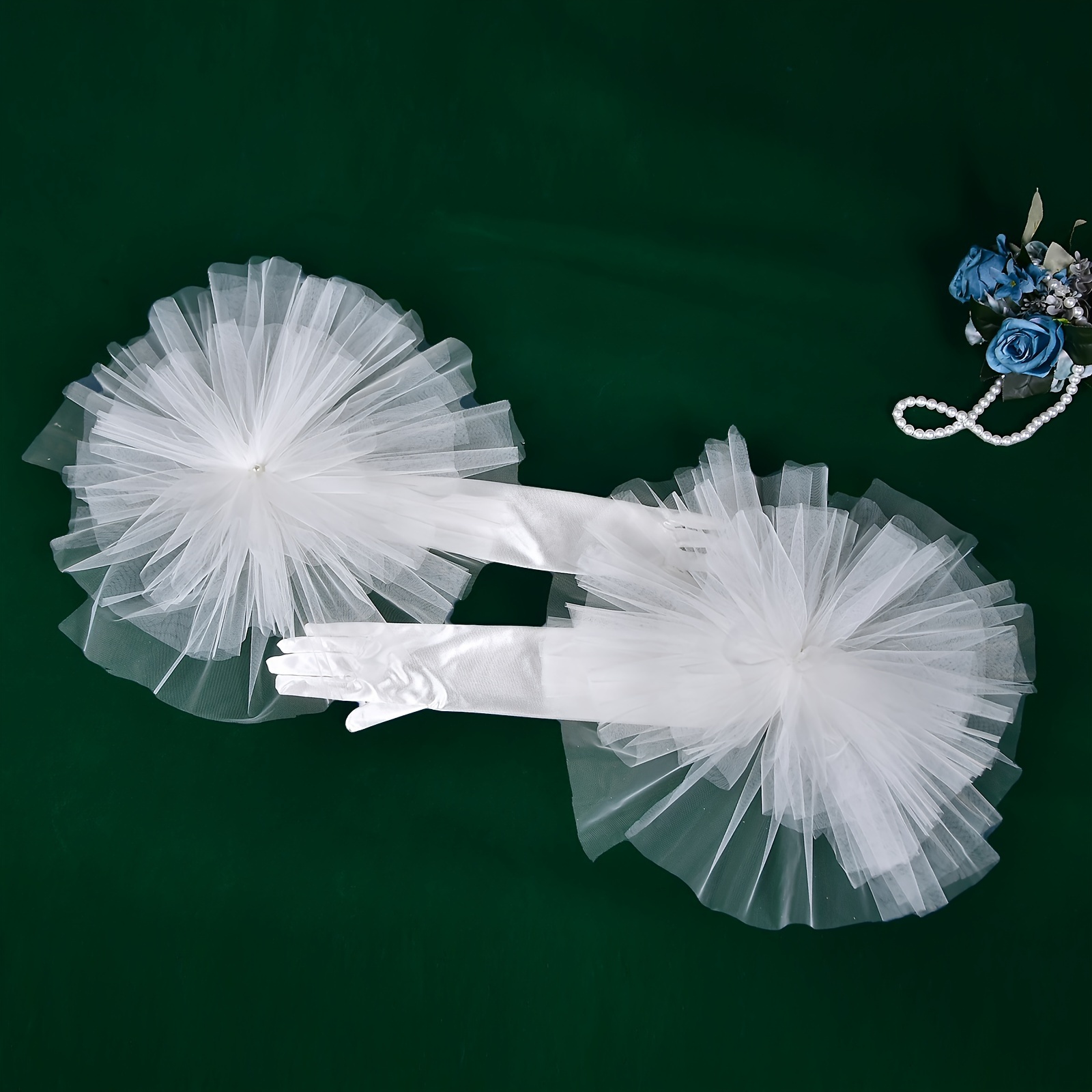 Элегантные свадебные перчатки с длинными сетчатыми цветочными акцентами, модный свадебный аксессуар, полиэстер, только ручная стирка, детали 0