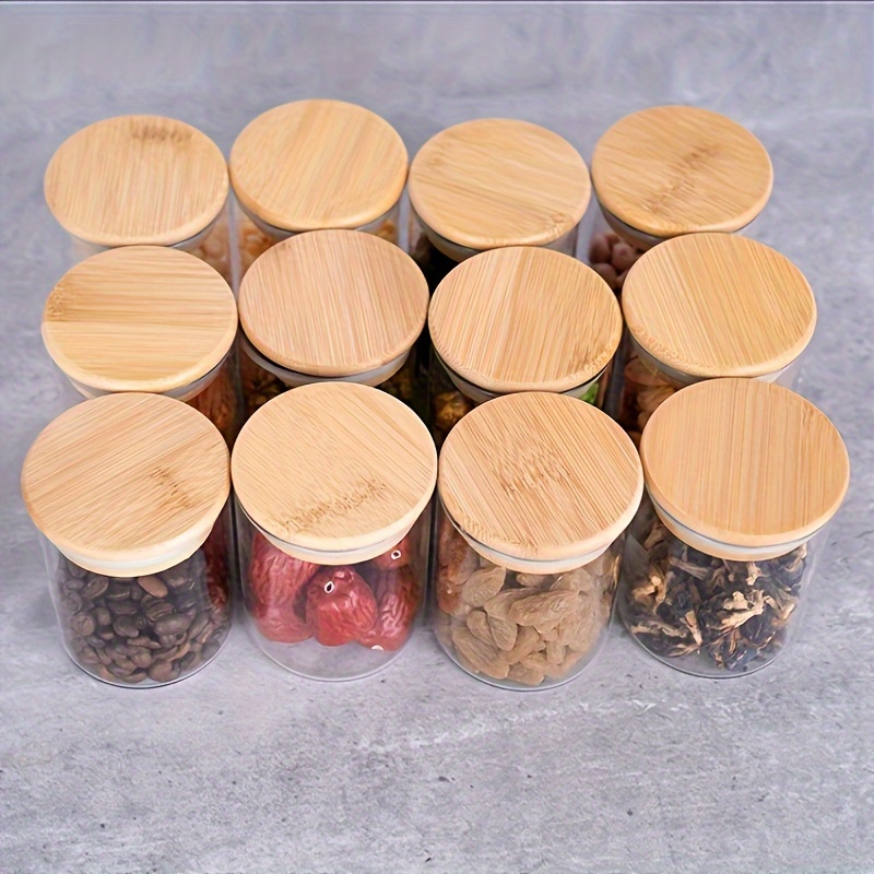 Hammer Round Glass Storage Jar With Wooden Lid Candy Jars - Temu