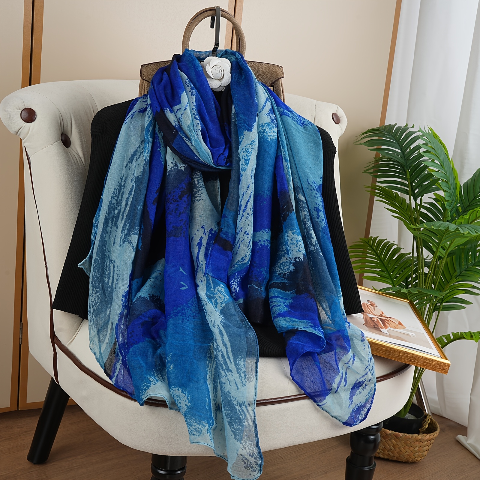 TEMU A Stylish And Versatile Elegant Long Scarf With Striped Print In Satin, Perfect For Wearing And Autumn—vintage Style Headscarf, Shawl, And Beach