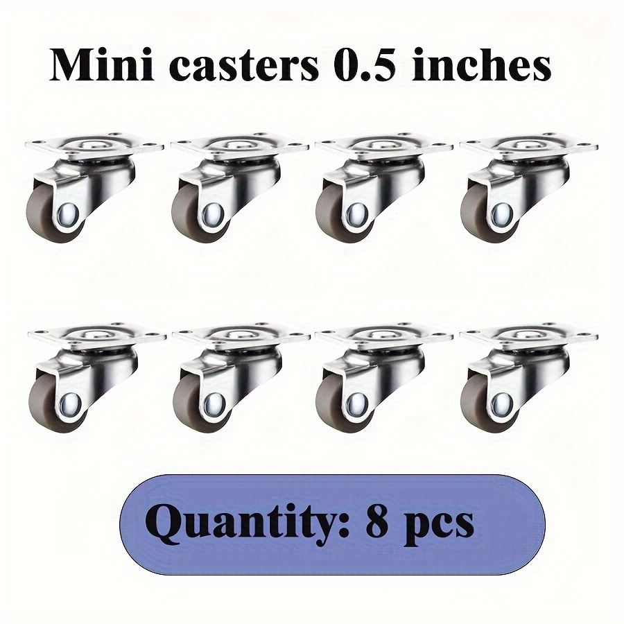 

Set Of 8 Mini Casters, 0.5-inch Thin Rubber Micro Swivel Wheels With Top Plate, Self-adhesive Casters For Small Appliances, Furniture, Toy Storage Boxes, And Trash Bins.