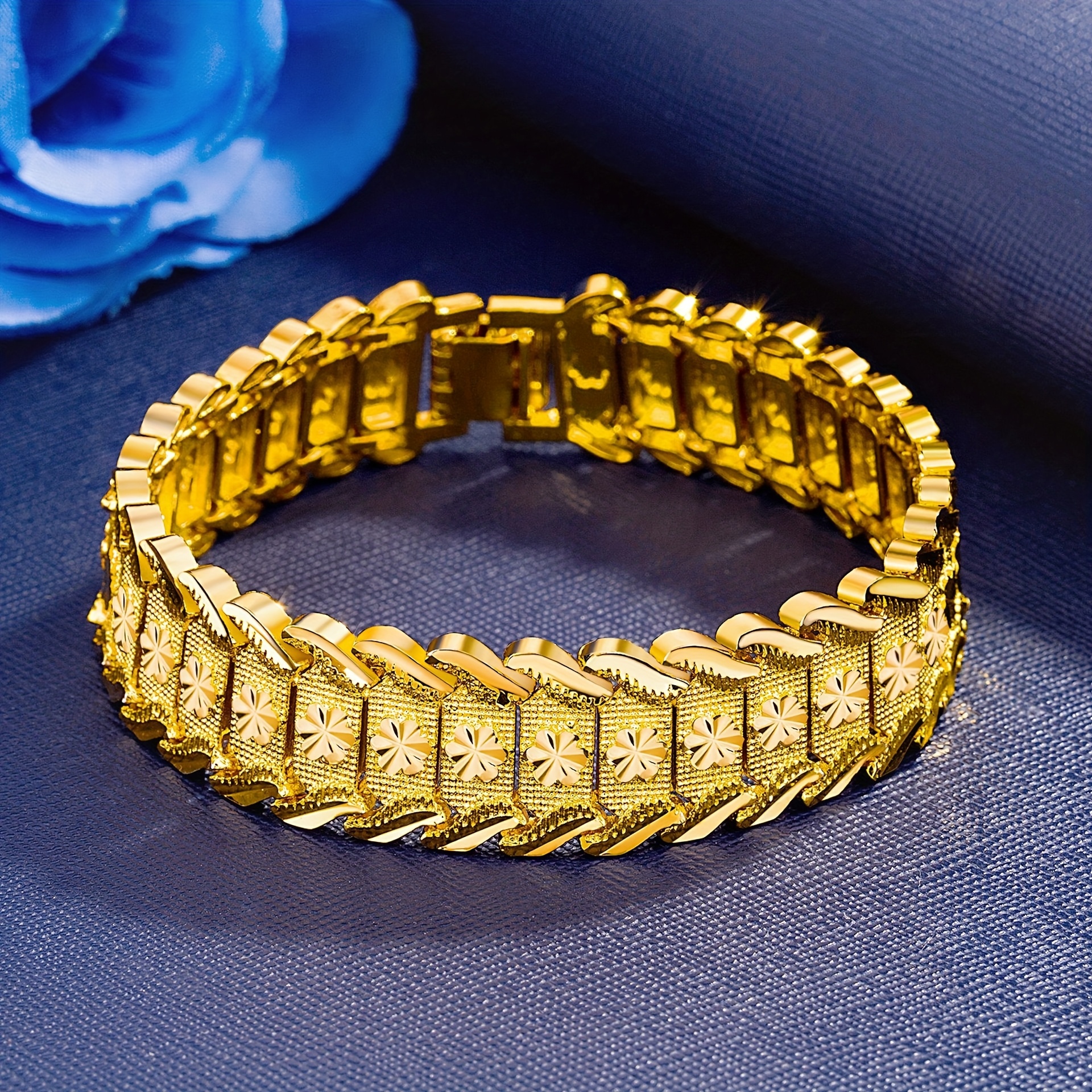 TEMU Handmade 24k Gold-plated Copper Bracelet - - Suitable For Everyday Wear And As A Thoughtful Gift - An Valentine's Day Jewelry Accessory With A