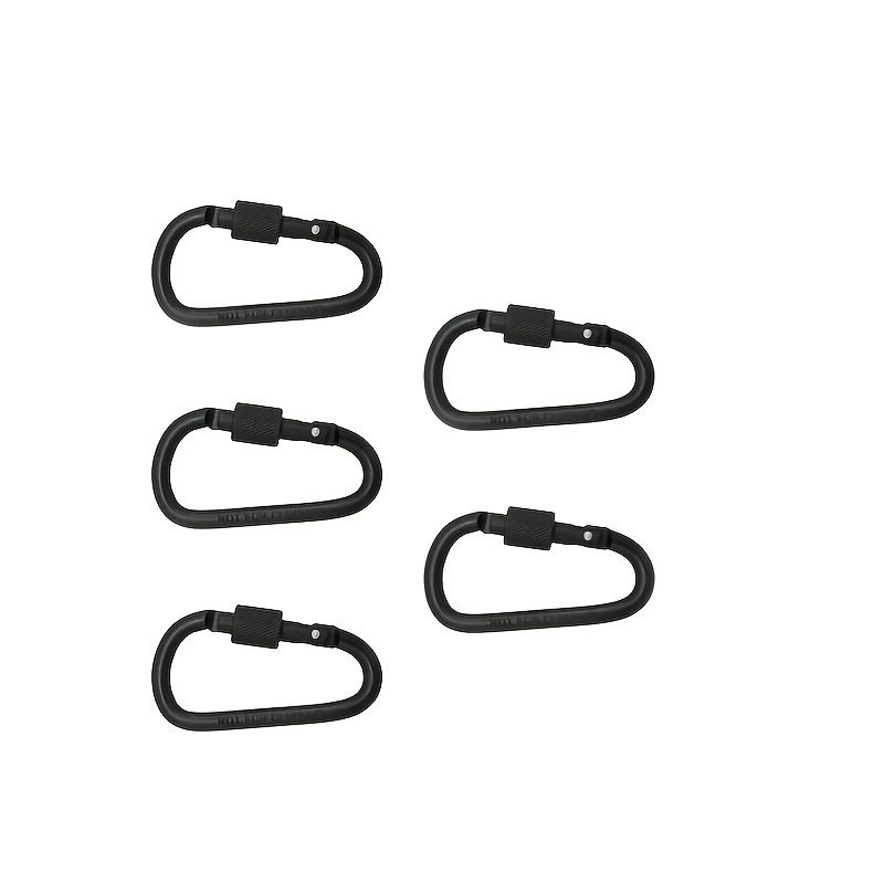 TEMU 5-pack D-shaped Aluminum Alloy Key Chain Straps With Screws, Camping Hiking Fishing Outdoor Hooks, Black Portable Hooks, Aluminum Alloy Material