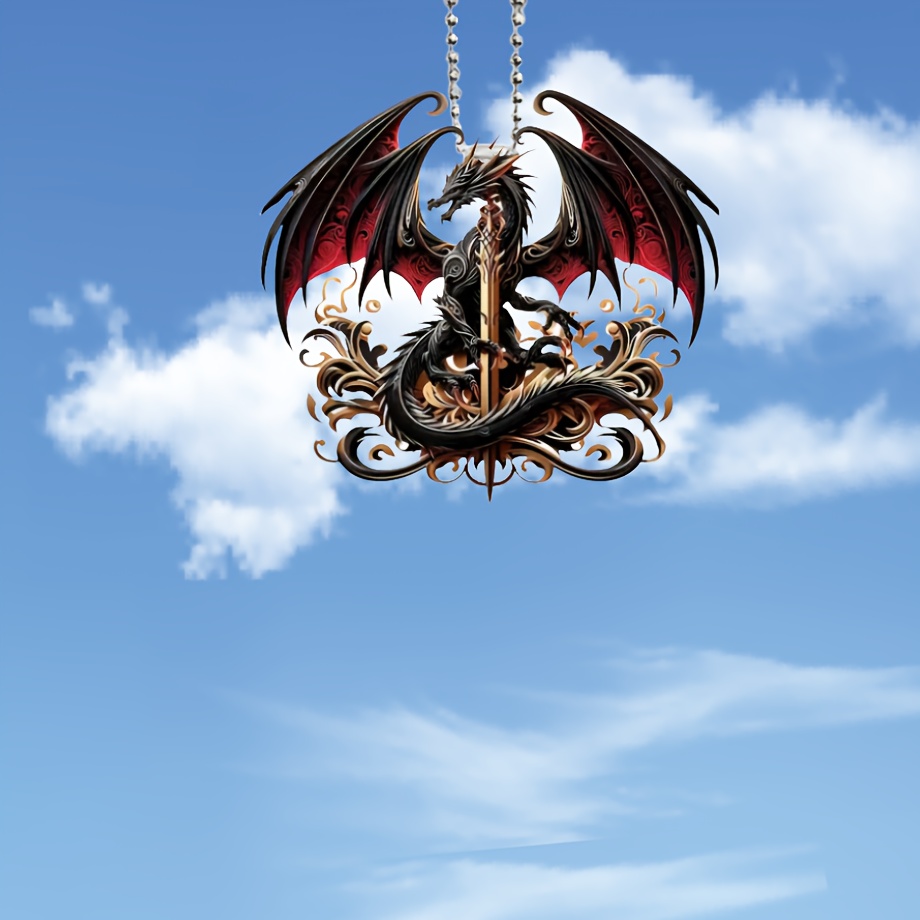 

2d Flat Vintage Acrylic Dragon & Sword Wall Hanging Pendant, 2d , Multipurpose Decor For Backpacks, Home & Window, Ideal Keychain Accessory & Gift