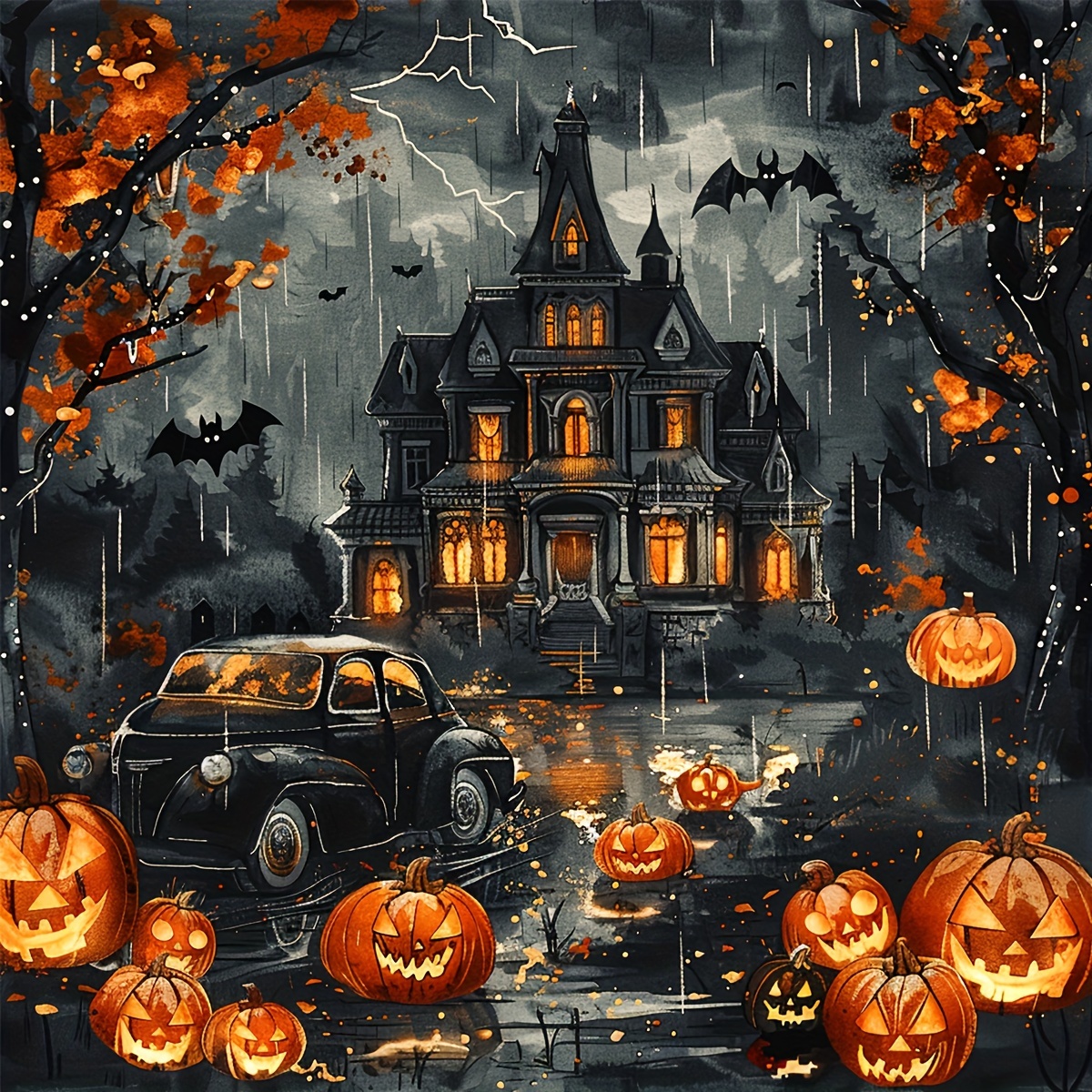 

Spooky 5d Diamond Painting Kit: 40x40cm/15.7x15.7in, Diy Home Office Wall Decor, Halloween Themed, Acrylic (pmma) Diamonds