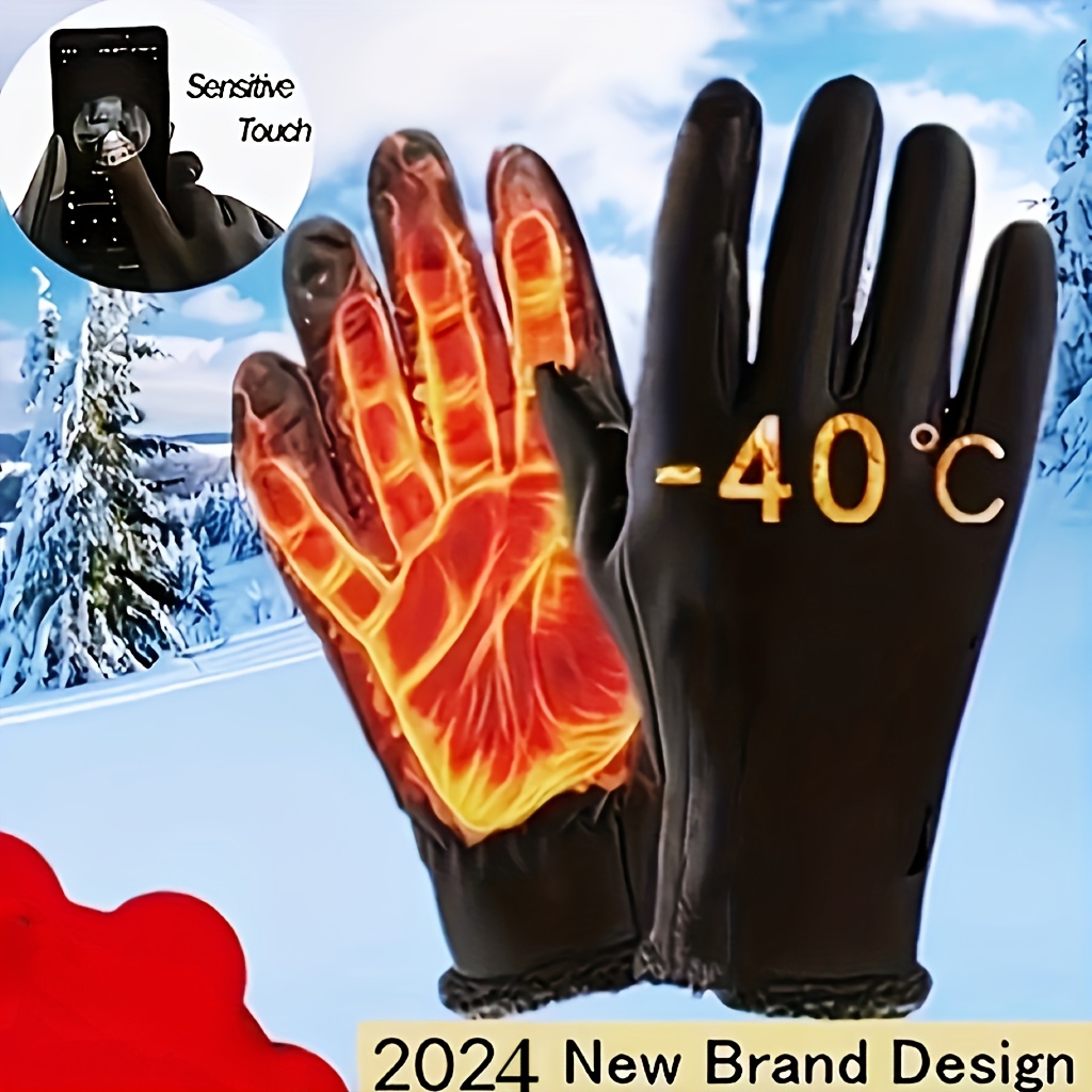 

1 Pair Men's Sporty Knit Winter Gloves, 100% Polyester, Waterproof Insulated Touchscreen Compatible, Warm Outdoor Sports Cycling Ski Gloves