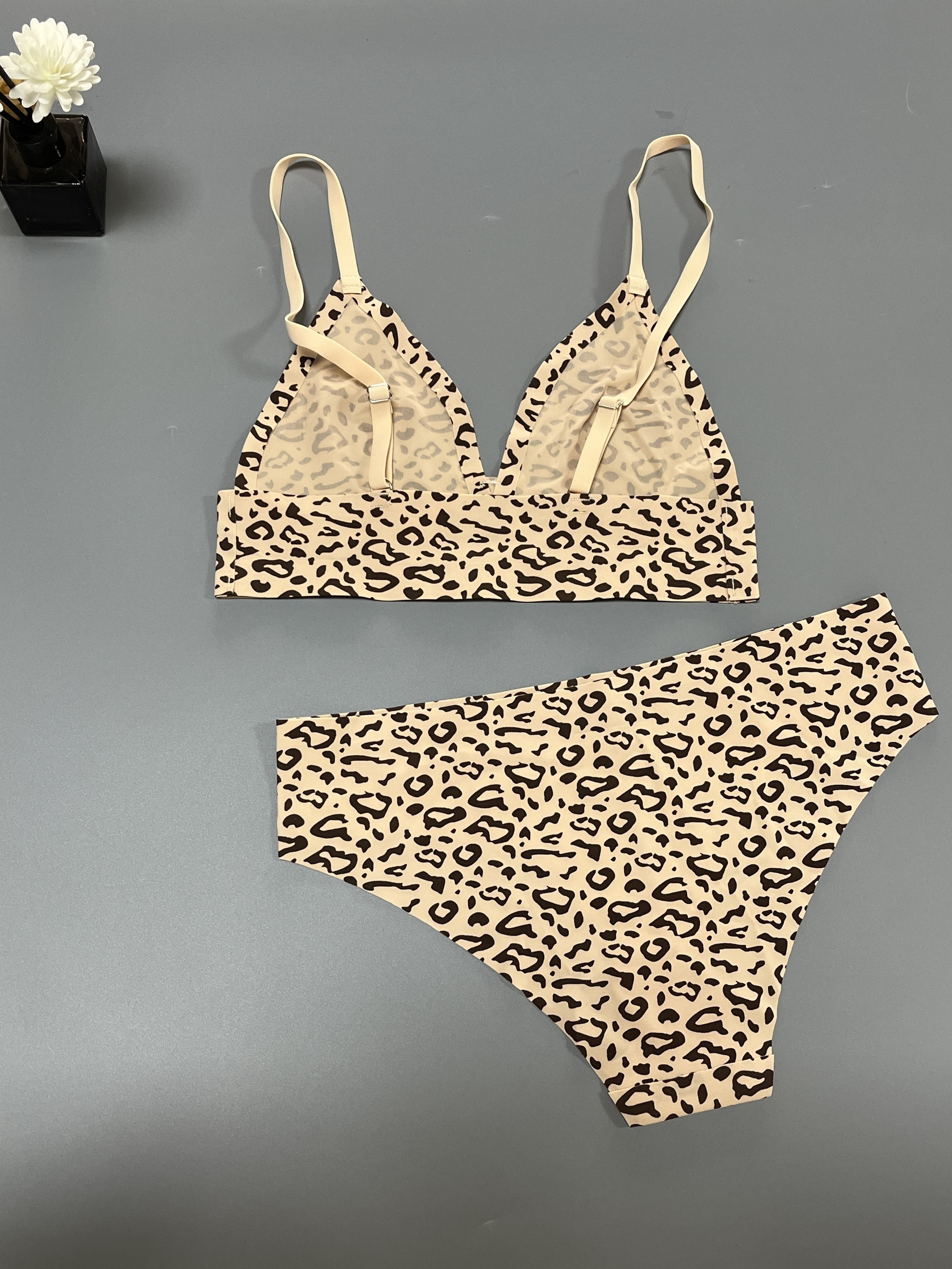 Leopard Print Spaghetti Strap Matching Lingerie Set - Temu