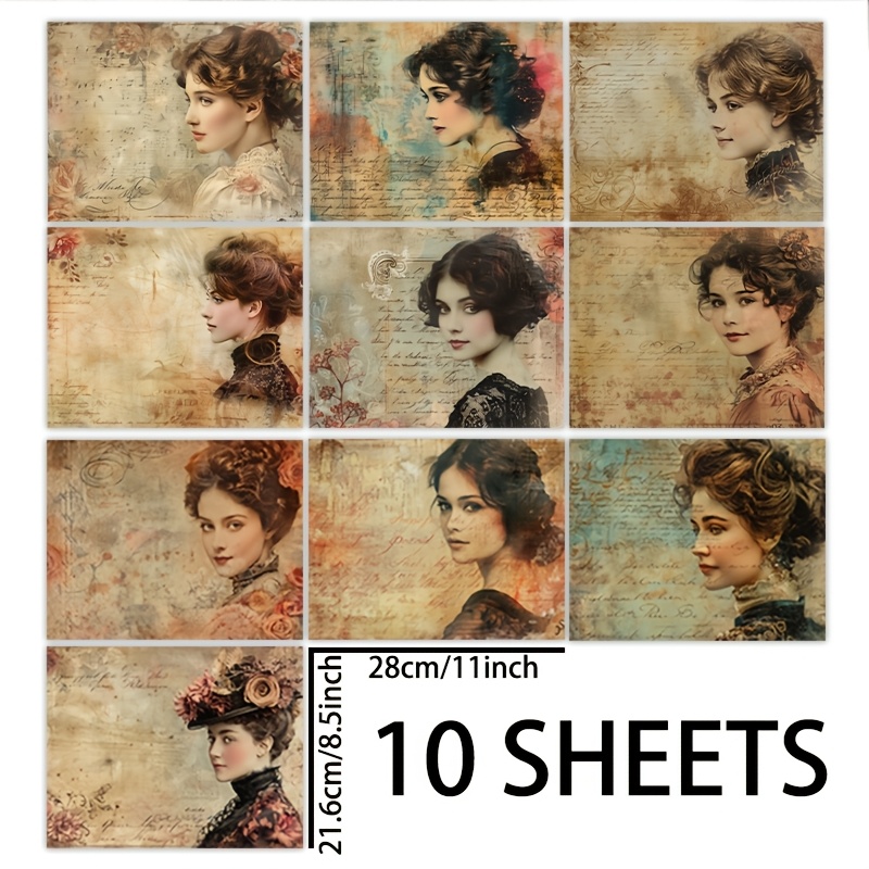 TEMU Ein Set Vintage Hintergrundmaterialien im europäischen Stil (11*8,5 Zoll) für Retro-Journals, Junk-Journals, Grußkarten, Planer Scrapbooking und