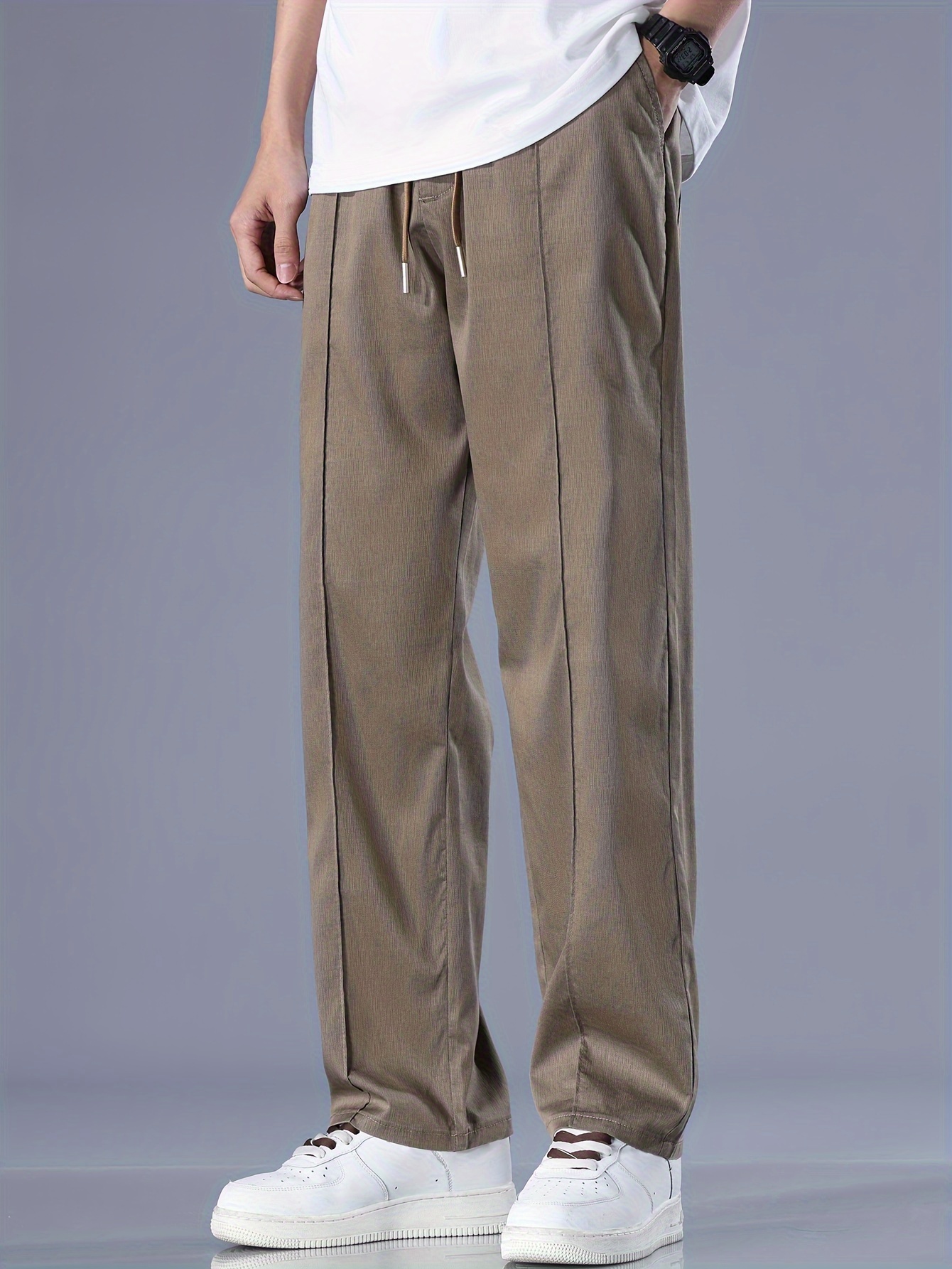 Plus Size Men's Solid Cargo Pants Oversized Wide Leg Pants - Temu