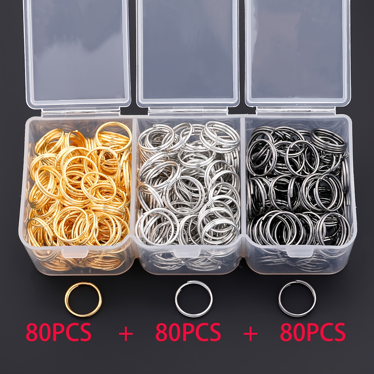 E-shop 240 Stück/Box Dreifarbige geteilte Schlüsselringe, Schachtel-Dekorationsset, Sprungringe, Flachringe, Schmuckzubehör, DIY-Handy-Anhänger,
