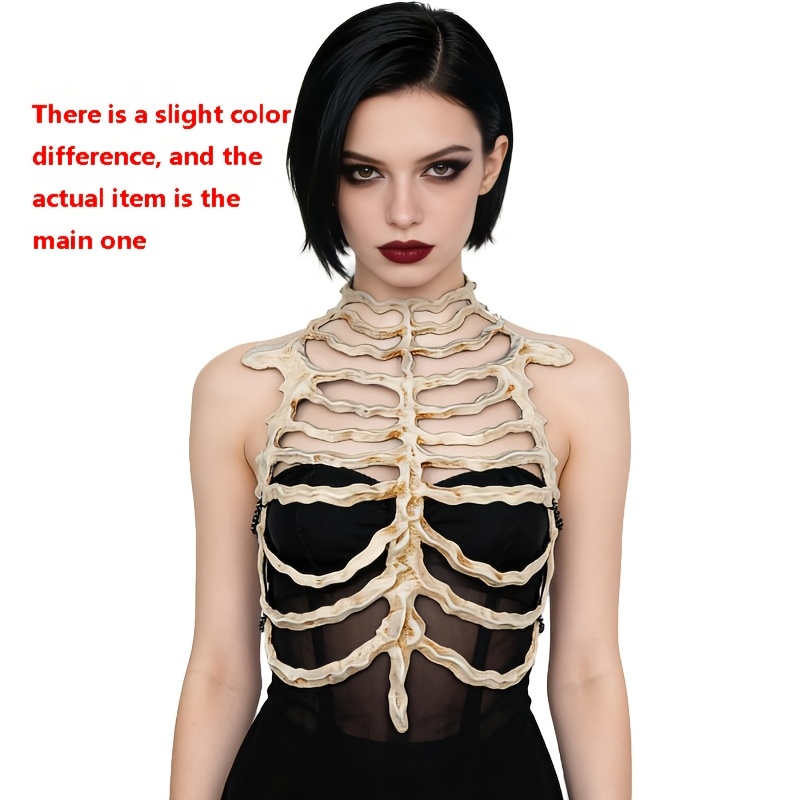 TEMU Gothic Skull Ribbed Breastplate, Pu Foam Coat, Halloween Cosplay Costume Accessory, Horror Party Outfit, Without Battery