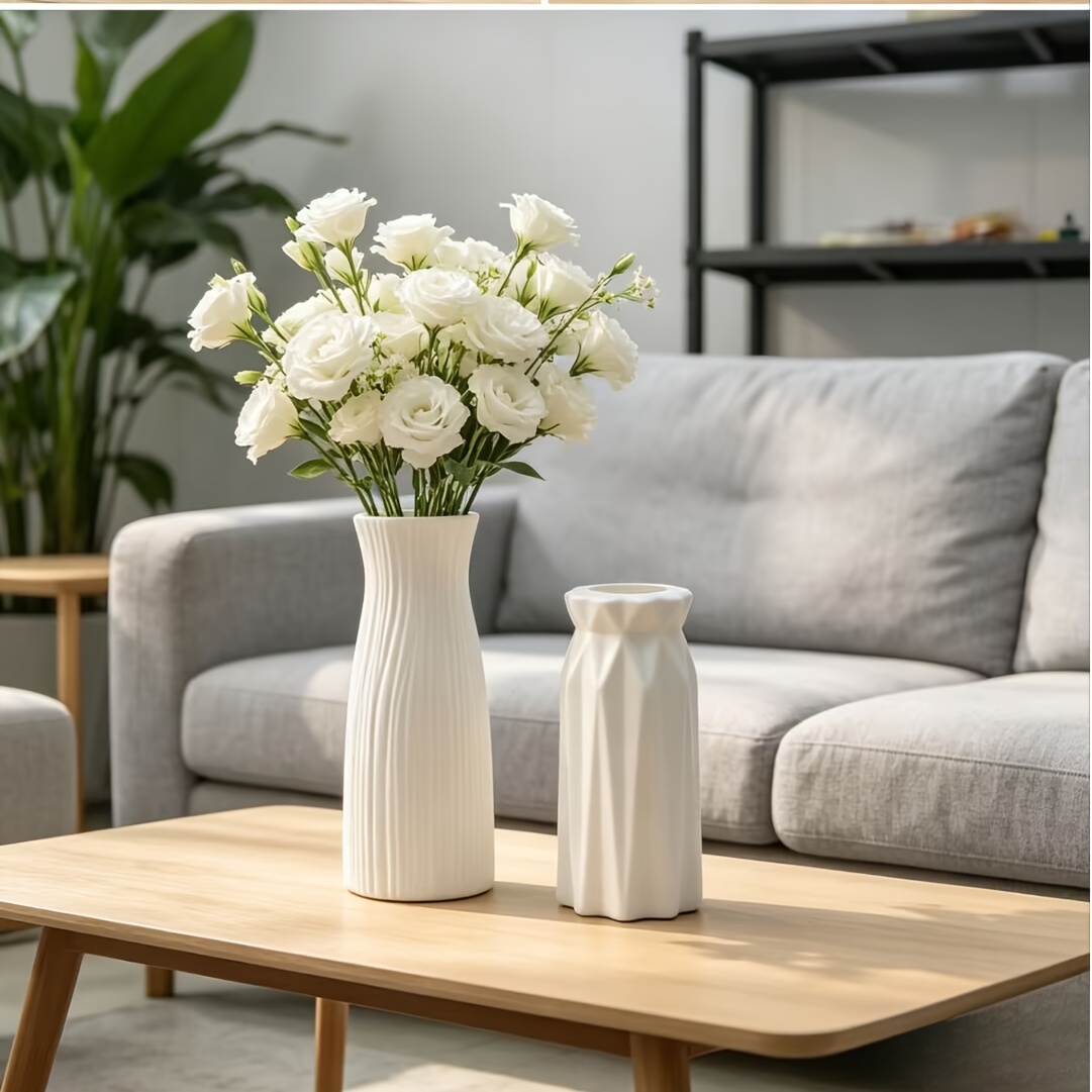 Image of 2pcs Modern Minimalist Three-dimensional Textured Plastic Vases, Suitable For Water-based Fresh Flower Arrangements, Nordic Ins-style Versatile Home Decor Soft Furnishing Flower