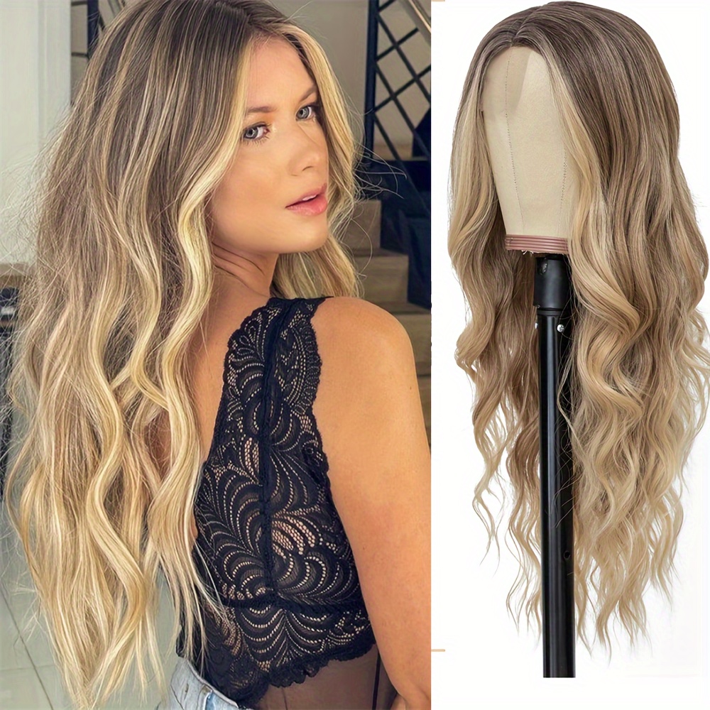 

New Long Ombre Blonde Wig For Women 26 Inch Middle Part Curly Wig Natural Looking Synthetic Heat Resistant Fiber Wig For Daily Party Cosplay Use