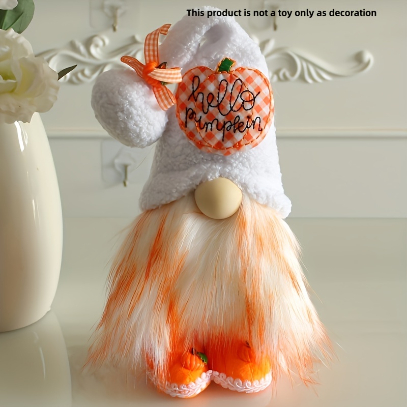 

1pc, Gnome Doll Ornament Standing Orange Pumpkin Faceless Doll Holiday Decoration Doll Gift Tiered Tray Decor Farmhouse Home Decor