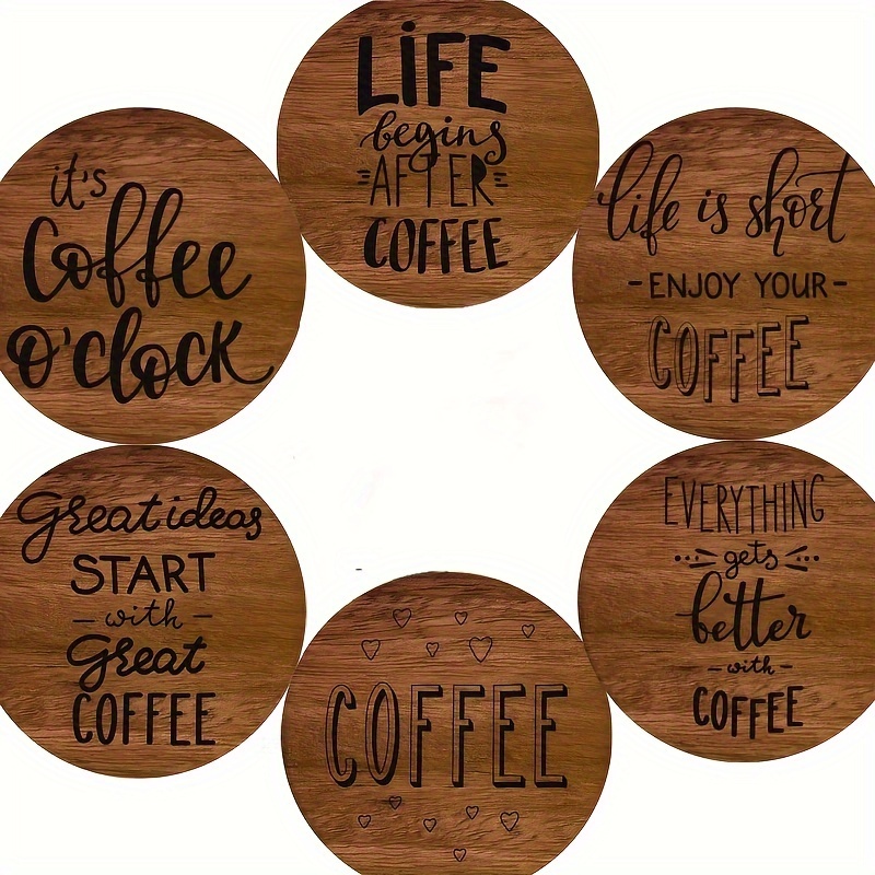 TEMU 6pcs Coffee- Wooden Coasters Set, - Wood Cup Mats For Home, , , Pad.