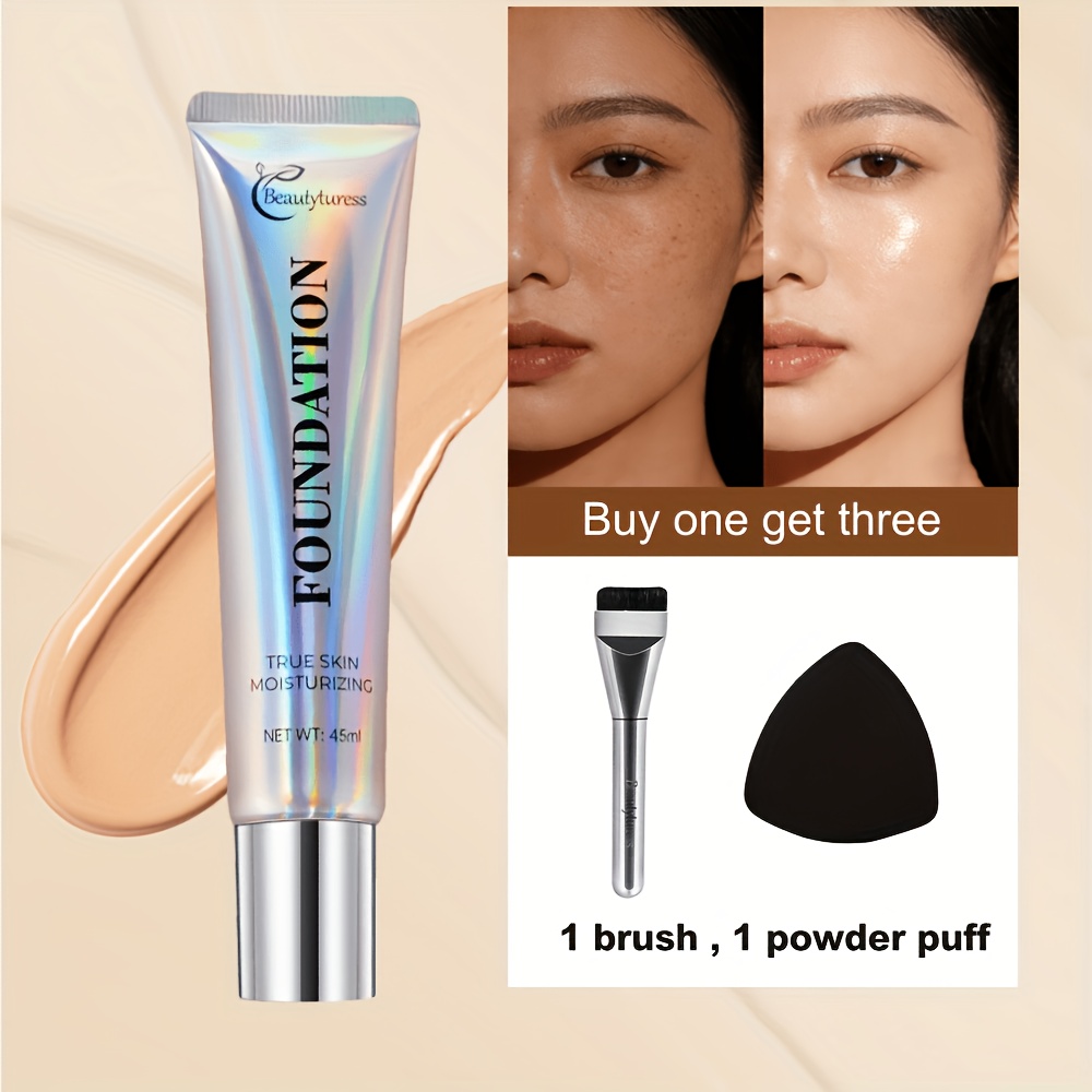 Korean Style Liquid Foundation - Breathable Makeup For Face, Full Coverage, Wear, Matte End, 3-in-1 Liquid Makeup And Cosmetic Brush And