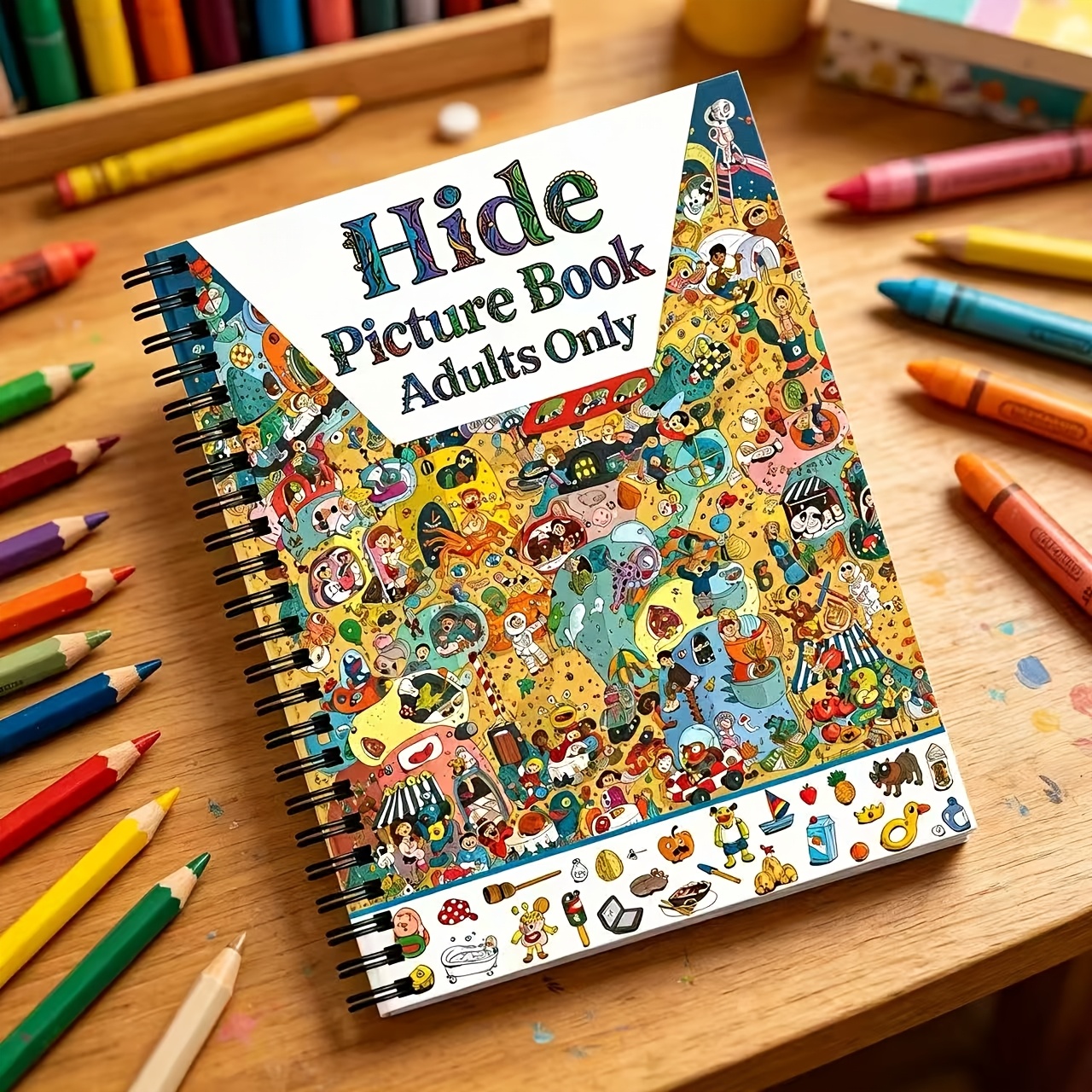 TEMU Adult Creative Search Picture Puzzle Book, Anxiety Relief, A5 Portable Size, Single-sided Thick Pages, Spiral Bound, Training, Couple And Friend