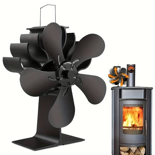 portable aluminum 5 blade heat powered stove fan polished silent motor air circulation for wood burning stove and fireplace table fan design no electricity needed