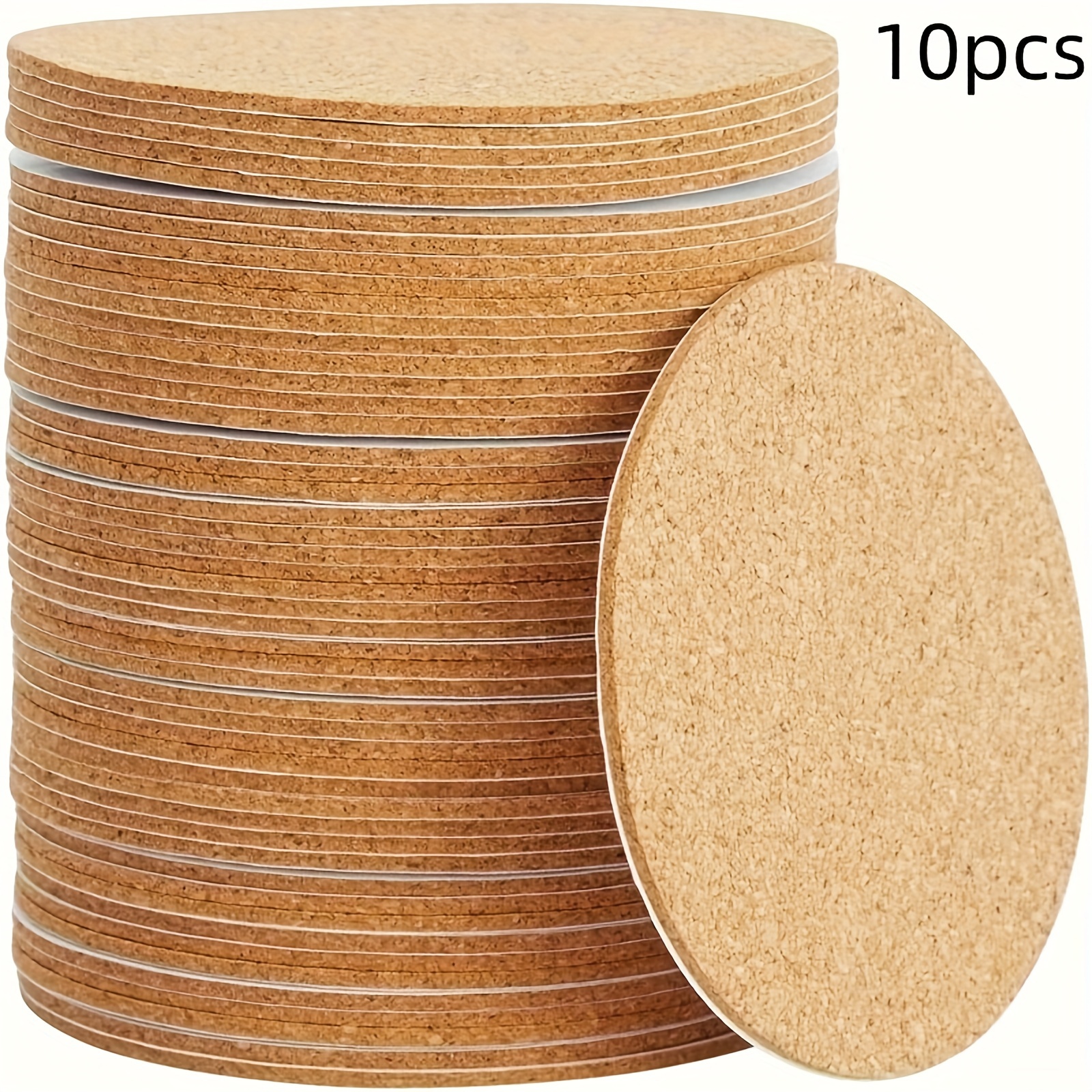 Image of 10pcs Self-adhesive Cork Coasters For Backing, Blank Cork Pads For Diy Craft Accessories, Wooden Tripod & Diamond Painting Base Liner