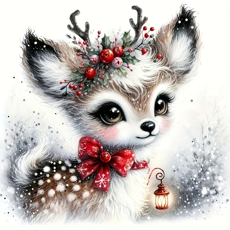 TEMU Christmas Reindeer 5d Diamond Painting Kit, Diy Round Adult Digital Painting. Craft, Animal-themed Inlaid Wall Decoration, 7.87x7.87 Inches