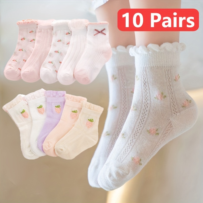 

10 Pairs Of Kid's Cotton Blend Fashion Cute Pattern Low-cut Socks, Comfy Breathable Thin Socks For Spring And Summer