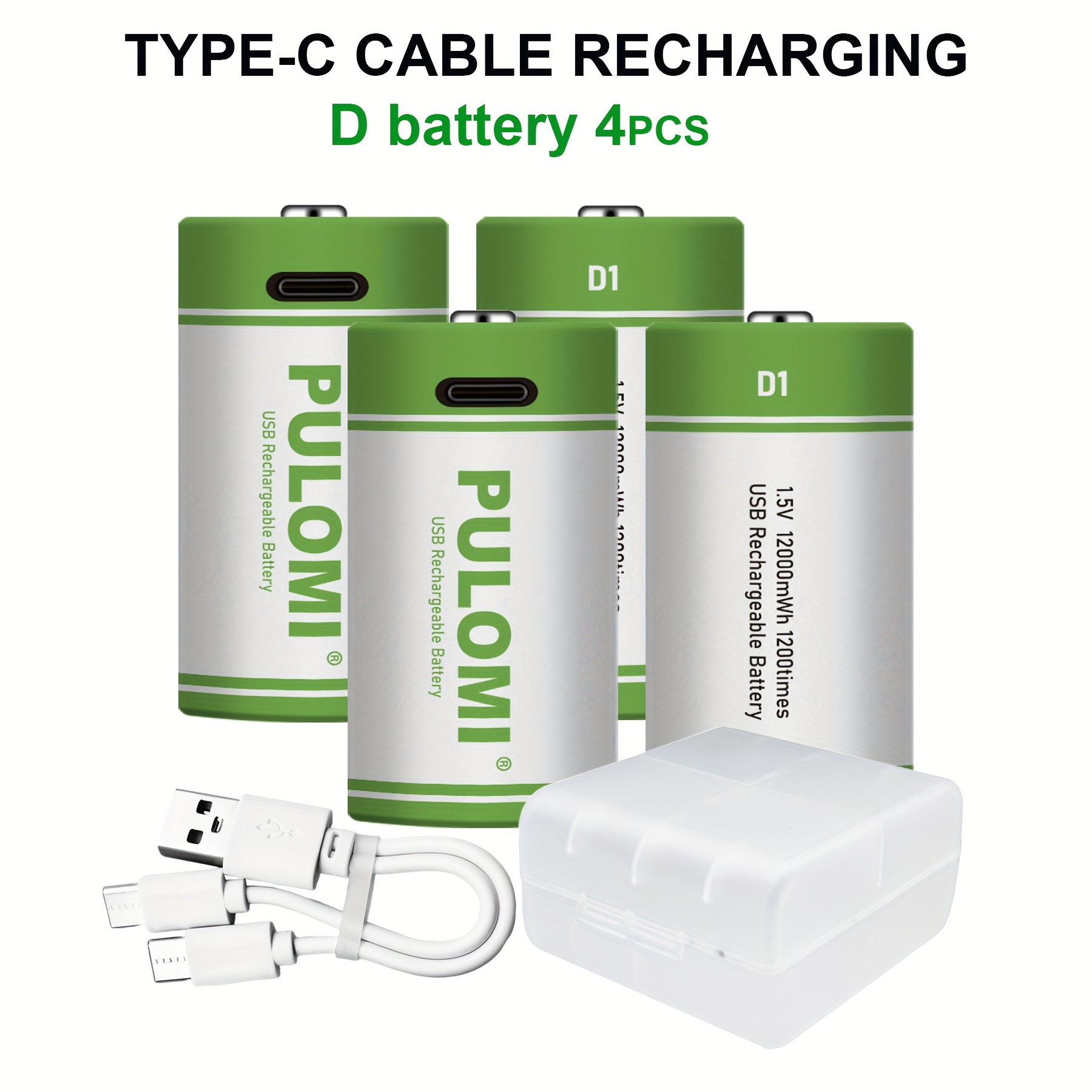 4pcs D Battery D1 Batteries, D Rechargeable Lithium , High Capacity 1.5v 8000mah 12000mwh Rechargeable Lithium Battery, 3 Hours Fast Charge, Output, Long Lasting Cycle Times Up To 1200x
