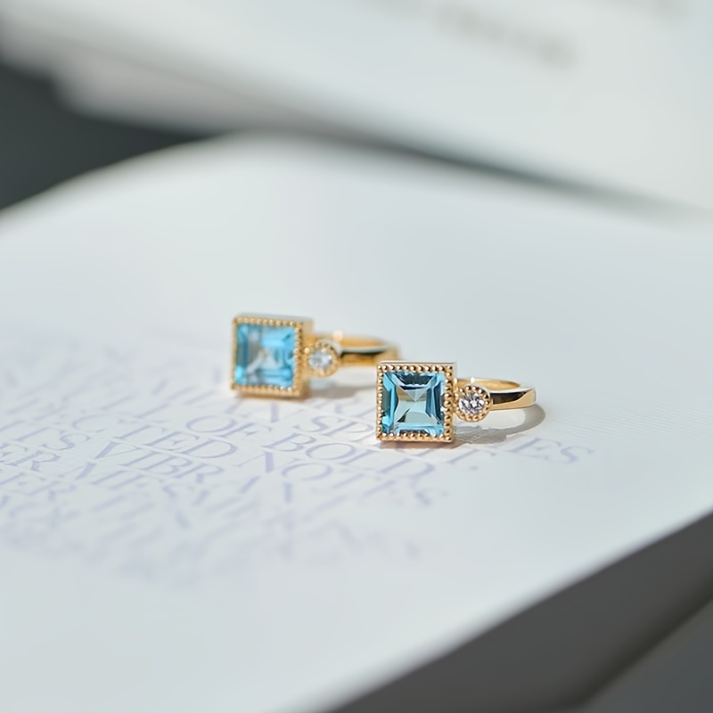 Women's Minimalist Square Aquamarine Blue Zirconia Huggie Earrings