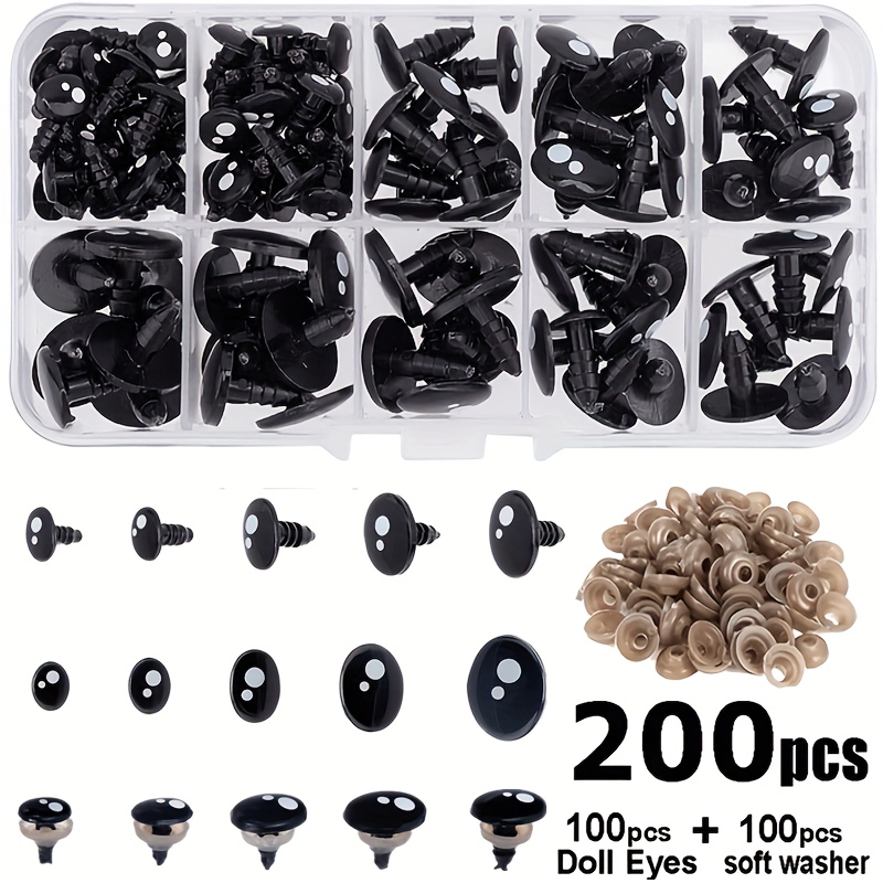 Image of 200pcs Pieces Eyes For Amigurumi - Kawaii Safety Eyes With Nuts, Pvc Oval/circular Eyes Suitable For Crochet Plush Toys, Diy For Sewing & Knitting Accessories (compatible For Amigurumi)