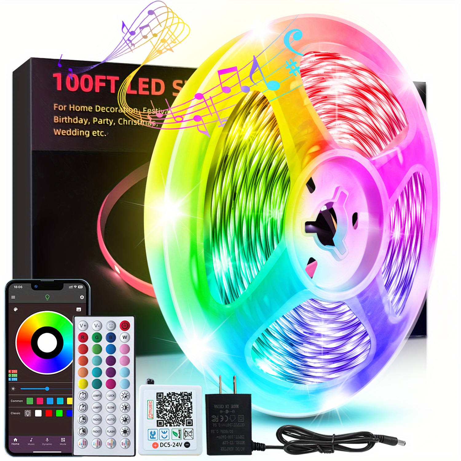 

Extra-long 197 Ft Smart Led Light, With Wireless Connection App And 44-build Controller, Rgb Color Change/sync Music/timing/diy Mode, Suitable For Interior Decoration, Room, Guest Booking, Game Room