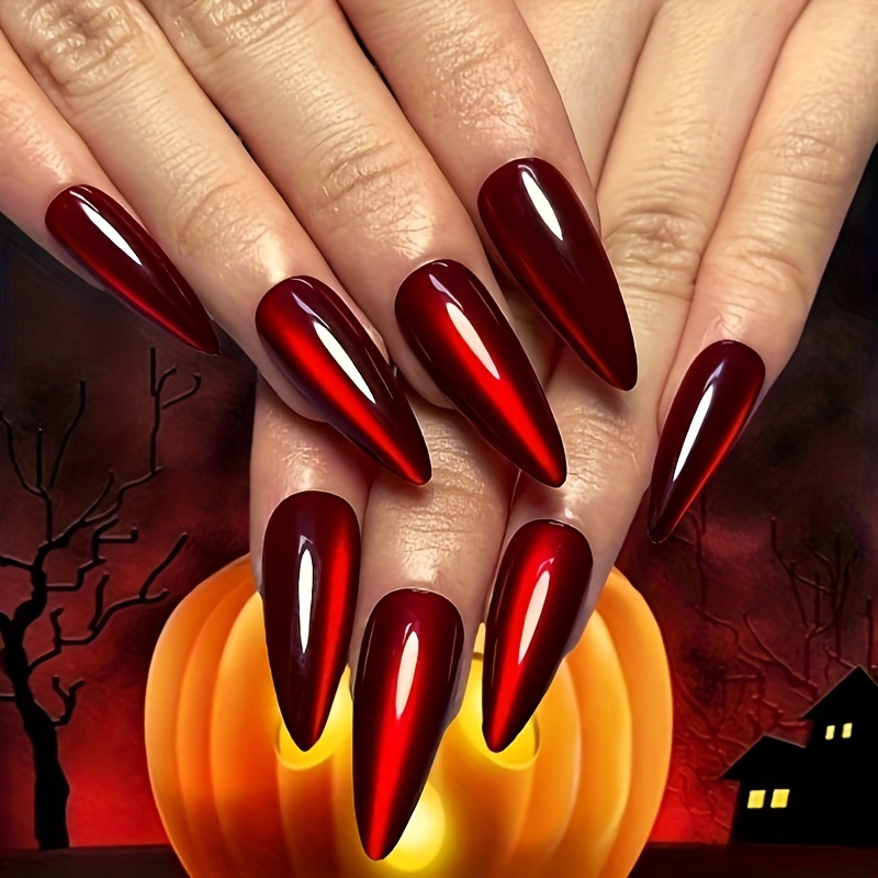 

30pcs Eye Press-on Nails - Long Shape, Solid Color False Nails For Halloween & Casual Attire