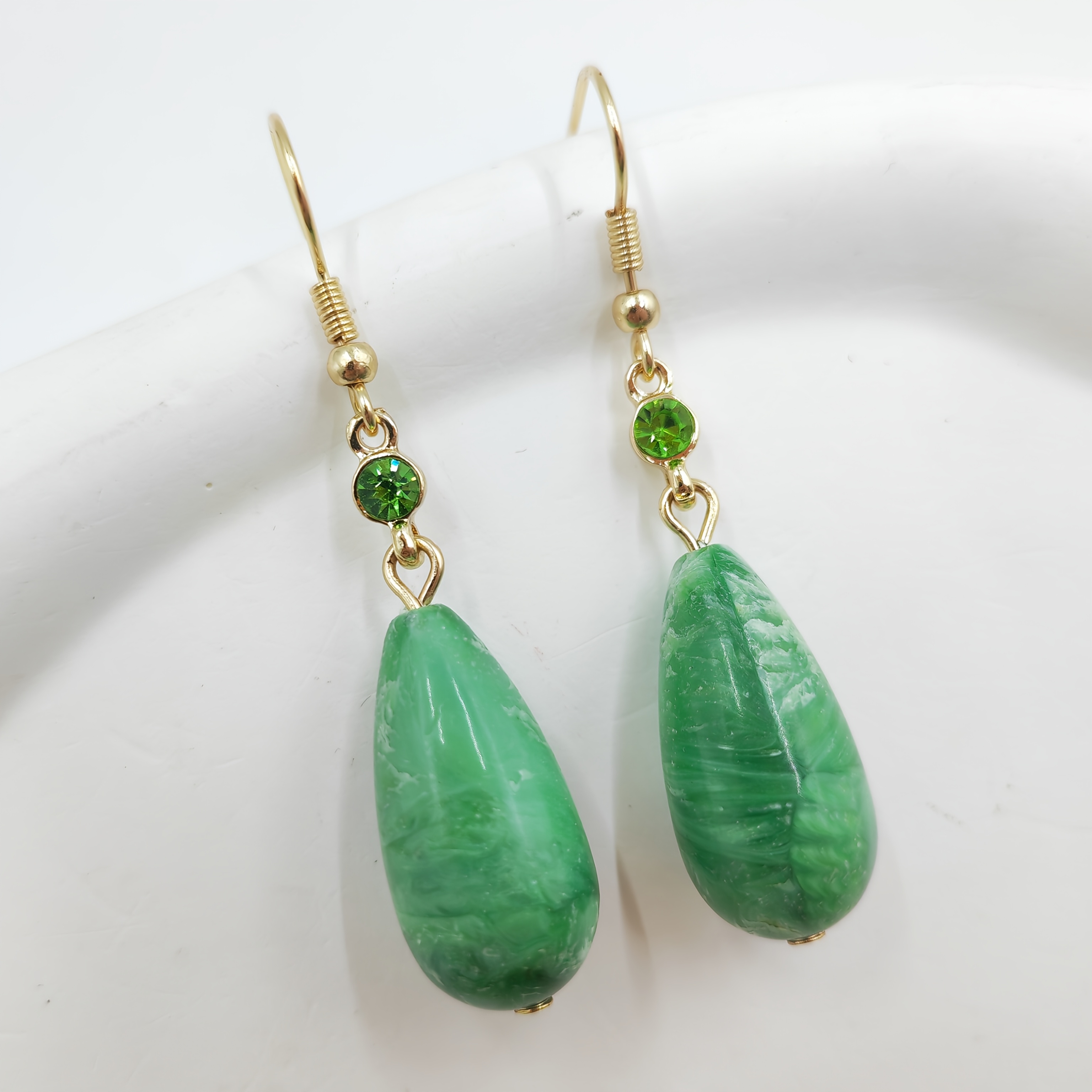 TEMU Chinese Style Jade Earrings - Imitation Jade Suitable For Wedding, Festival & Casual Attire, Retro Elegant Ear Studs For Brightening , Festival