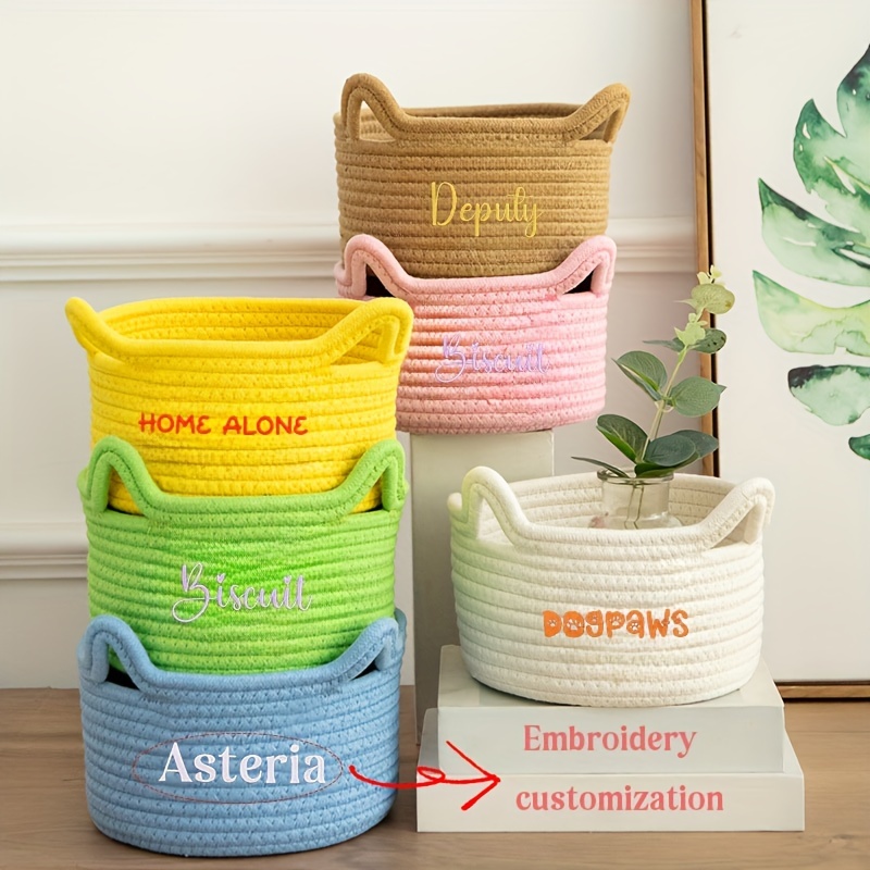 

Panier de Rangement Tissé Chic à Thème Chat Brodé - Organisateur Polyvalent pour Articles de Toilette, Cosmétiques & Télécommandes