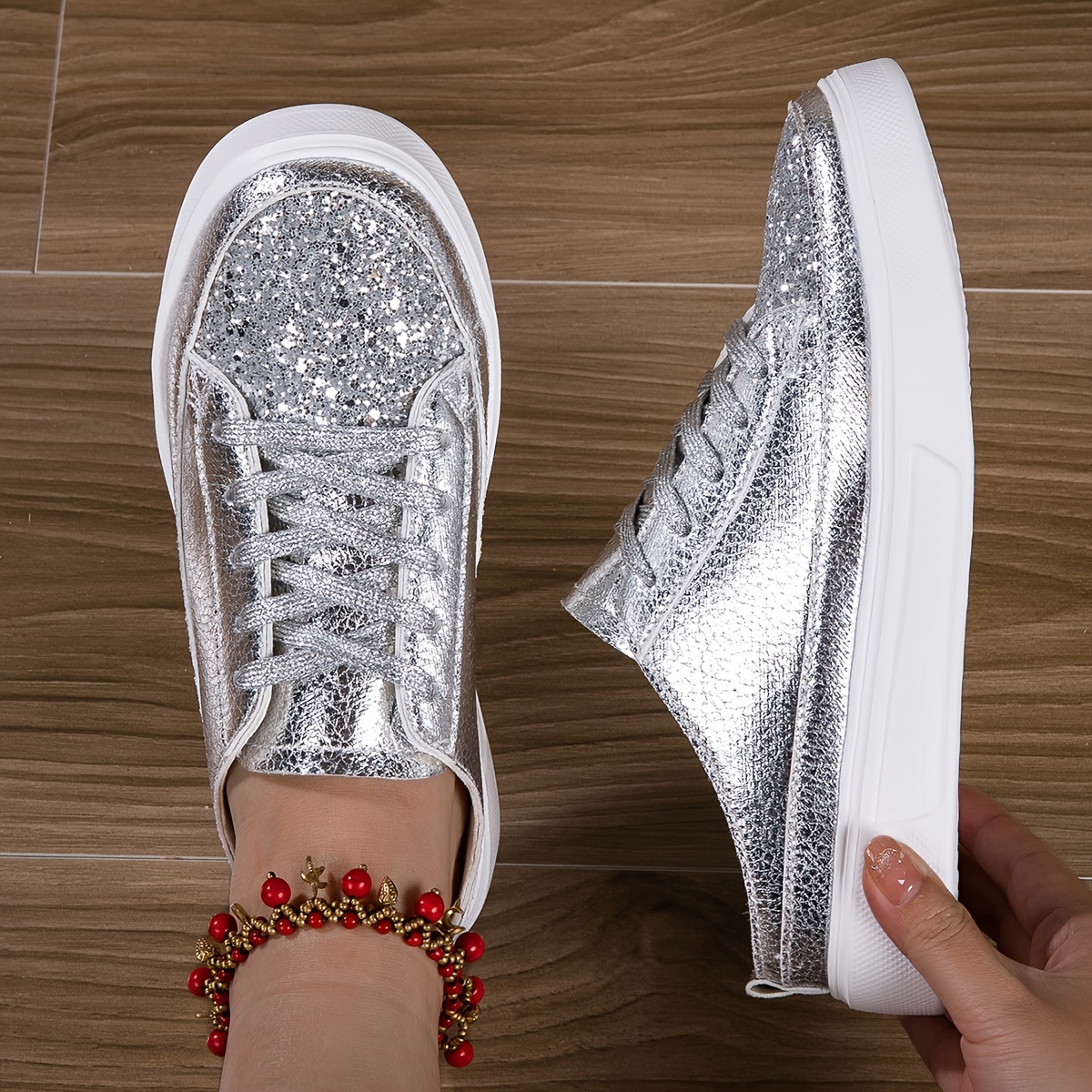 Silver sequin trainers online